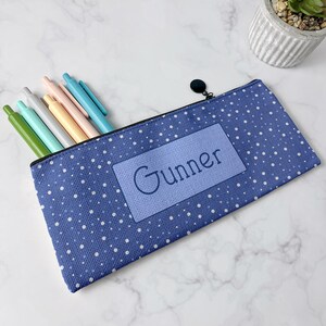 Personalized Pencil Case, Kids Pencil Pouch for School, Back to School Supplies, Kids Custom School Supplies, Art Supply Bag, Blue Polka Dot