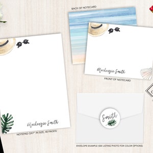 Personalized Stationery Set | Flat Notecard Set | Personalized Notepad | Feminine Personal Stationery Set | Beachy Babe