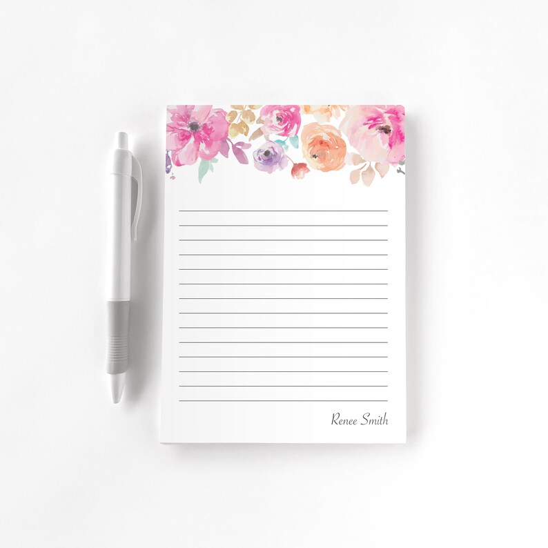 Personalized Notepad, Custom Notepad, Personalized Stationery, Writing Pad, Gift for Her, Floral Notepad, Watercolor Simple Floral image 2