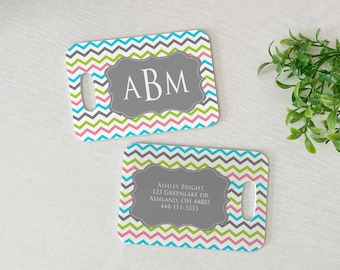Luggage Tag | Personalized Bag/Luggage Tag | Kids Backpack Tag | Diaper Bag Tag | Custom Bag Tag | Travel Accessory | Blue Cheery Chevron