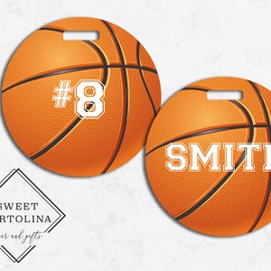 Étiquette de bagage de basket-ball | Étiquette à bagage/sac personnalisée | Étiquette pour sac à dos pour enfants | Étiquette pour sac de sport | Accessoire de voyage | Étiquettes de sac d'équipe de sport
