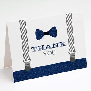 Little Man Notecard, Bow Tie Thank You Notecard, Folded Notecard, Baby Shower Thank You Card, Folded Thank You Card, Navy Blue Glitter