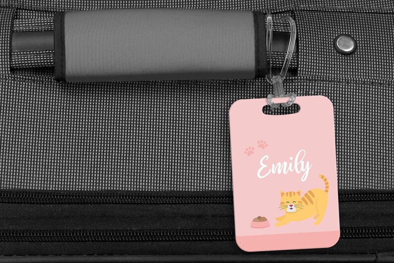 Luggage Tag Personalized Bag/Luggage Tag Kids Backpack Tag Diaper Bag Tag Custom Bag Tag Travel Accessory Pink Kitty Cat image 3