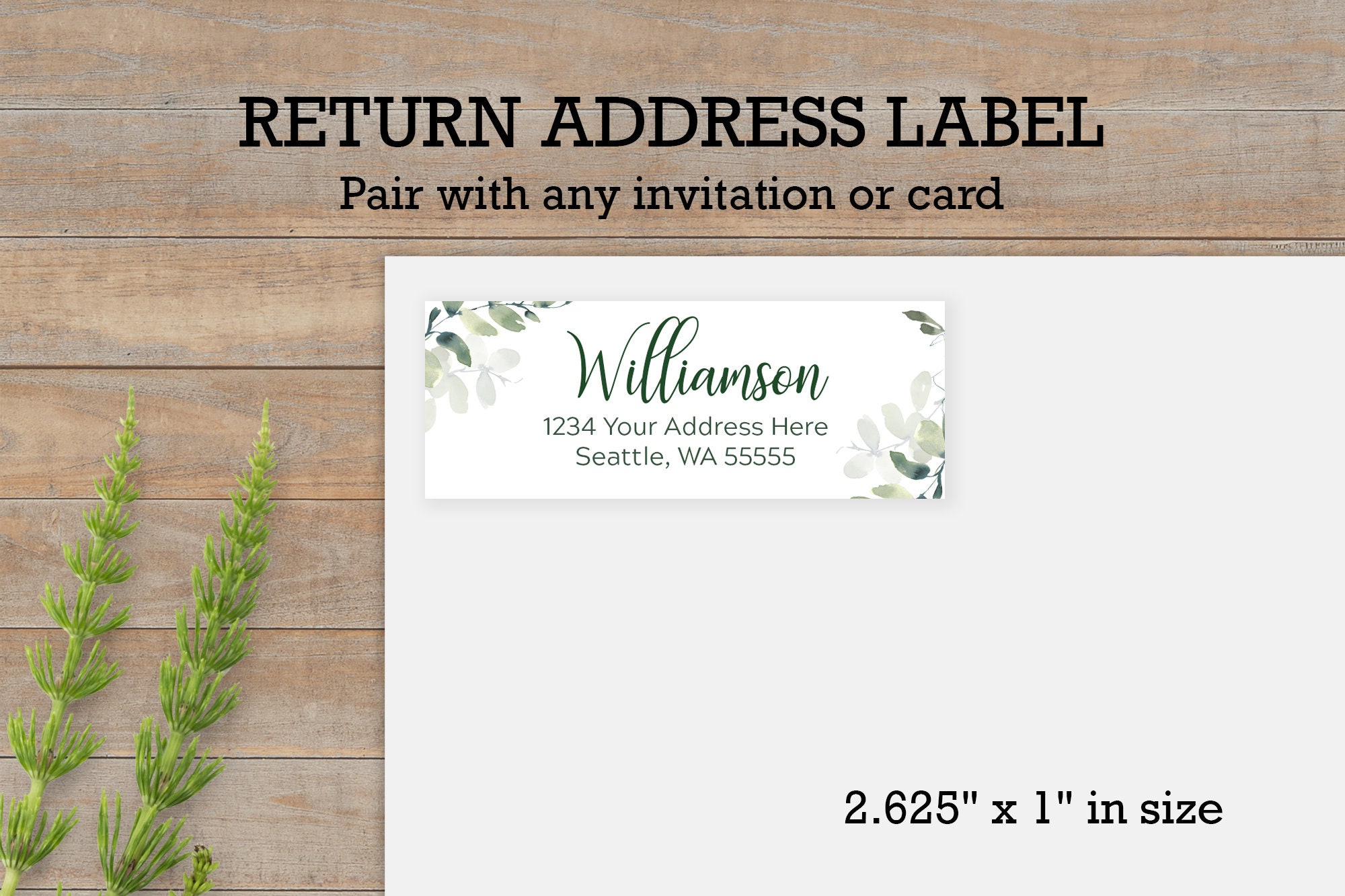 Custom Return Address Labels - Personalized Stickers, Matte Finish, Set Of 16 (Greenery Design)