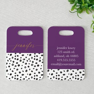 Luggage Tag | Personalized Bag/Luggage Tag | Purple Polka Dot Luggage Tag | Diaper Bag Tag | Custom Bag Tag | Travel Accessory | Two Tone