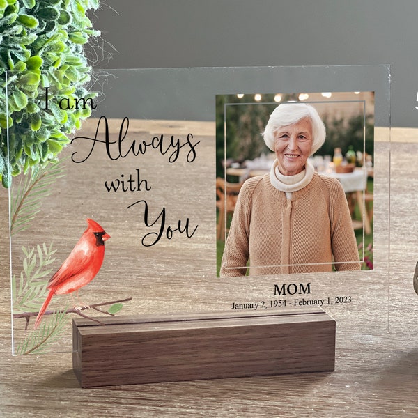 Personalized Sympathy Gifts, Clear Acrylic Remembrance, Loss Of Loved One, Sympathy In Memory, Grief Memorial, Photo Gift, Cardinal With You