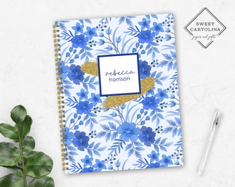 Personalized Spiral Notebook | Personalized Journal | Custom Journal Spiral Notebooks | Personalized Gifts | Boho Blue Flowers