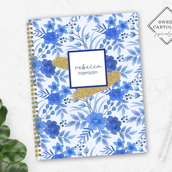 Personalized Spiral Notebook | Personalized Journal | Custom Journal Spiral Notebooks | Personalized Gifts | Boho Blue Flowers