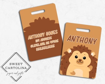 Round Luggage Tags Hedgehog,Autumn in the Woods Suitcase Labels Bag Round Luggage Tags Hedgehog,Autumn in the Woods Suitcase Labels Bag