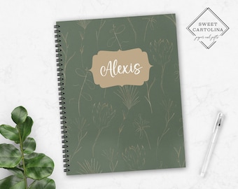 Personalized Spiral Notebook | Personalized Journal | Custom Journal Spiral Notebooks | Personalized Gifts | Greenery Faint Floral