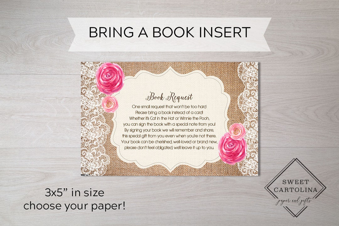 Book Insert Baby Shower Book Raffle Bring a Book Card Books for Baby