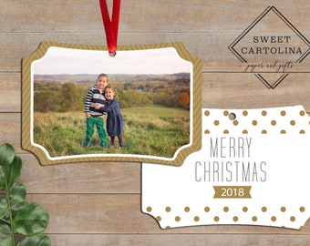 Photo Ornament - Personalized Photo Ornament - Custom Ornament - Christmas Ornament - Holiday Gift - Golden Dots