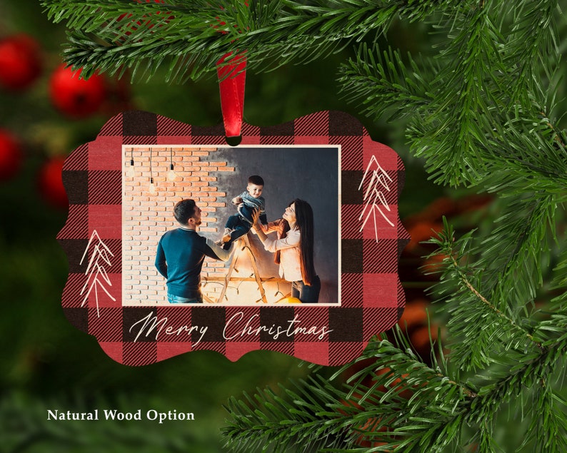 Personalized Photo Ornament Christmas Ornament Custom Ornament Christmas Gift Holiday Gift Red Buffalo Plaid Photo Ornament