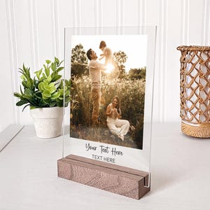 Personalized Clear Acrylic Photo Plaque Gift, Custom Text Picture Frames for Desk, Photo with Wood Base, Picture Gift, Unique Picture Frame