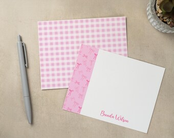 Personalized Stationery Set | Flat Notecard Set | Die-Cut Notecards | Personal Stationary | Pink Bows | Set of 12