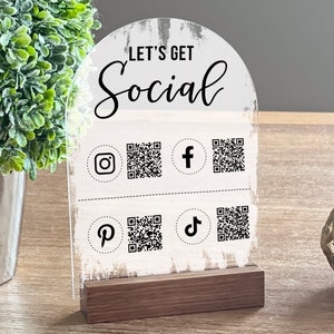 Personalized Acrylic Business Decoration Sign,Shop Decor,Business Social Media Sign,Sign for Business,Your Logo Acrylic,Let&#39;s Get Social QR