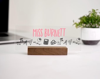 Teacher Name Plate, Acrylic Name Plate, Personalized Teacher Sign, Desk Name Plate, Custom Name Plate, Office Sign, Math Teacher