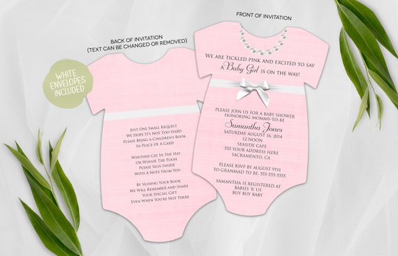 Pink Baby Shower Invitation | Baby Girl Shower Invite | Printed Invitation | Baby Bodysuit | Pink Ribbons and Pearls