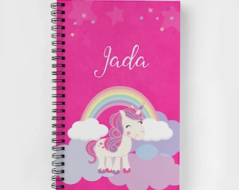 Personalized Spiral Notebook | Personalized Journal | Feminine Stationery | Personalized Rainbow Notebook | Hot Pink Unicorn