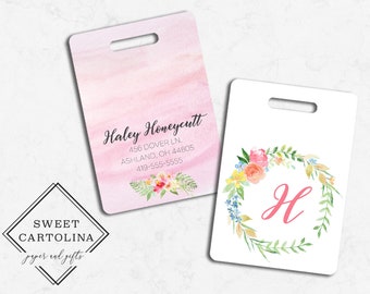 Luggage Tag | Personalized Bag/Luggage Tag | Pink Floral Luggage Tag | Diaper Bag Tag | Custom Bag Tag | Travel Accessory | Pink Watercolor
