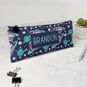 Personalized Pencil Case, Kids Pencil Pouch for School, Back to School Supplies, Kids Custom School Supplies, Art Supply Bag, Space Saturn