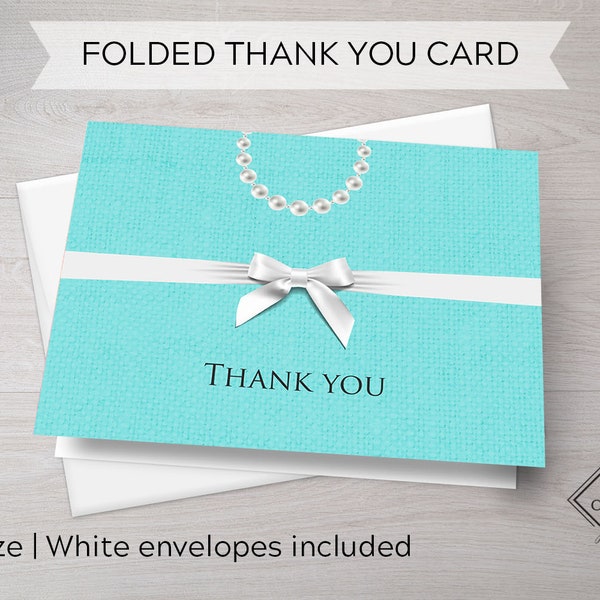 Robin's Egg Blue Thank You Cards | Jewelry Box Inspired Notecards | Ribbons and Pearls Stationery | Folded Card | Blank Notecard