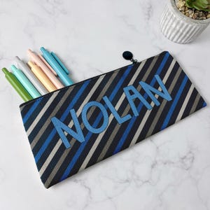 Personalized Pencil Case, Kids Pencil Pouch for School, Back to School Supplies, Kids Custom School Supplies, Art Supply Bag, Blue Stripes