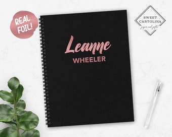 Real Foil Personalized Spiral Notebook | Personalized Foil Journal | Foil Notebook | Real Foil Stationery | Solid Black Foil Journal