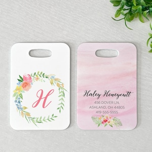 Luggage Tag | Personalized Bag/Luggage Tag | Pink Floral Luggage Tag | Diaper Bag Tag | Custom Bag Tag | Travel Accessory | Pink Watercolor