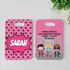 Luggage Tag | Personalized Bag/Luggage Tag | Kids Backpack Tag | Diaper Bag Tag | Custom Bag Tag | Travel Accessory | Girl Superhero Pink