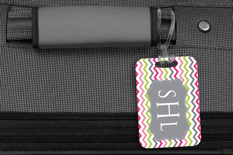 Luggage Tag Personalized Bag/Luggage Tag Kids Backpack Tag Diaper Bag Tag Custom Bag Tag Travel Accessory Cheery Chevron image 2