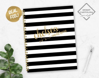 Real Foil Personalized Spiral Notebook | Personalized Foil Journal | Foil Notebook | Real Foil Stationery | Solid Stripes