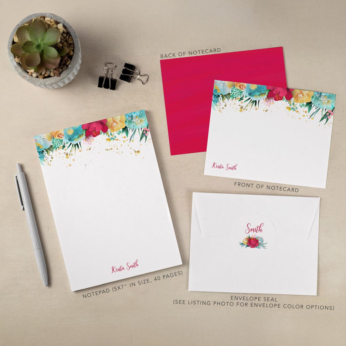 Personalized Stationery Set | Flat Notecard Set | Personalized Notepad ...