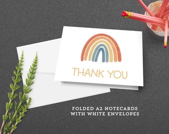 Personalized Notecard, Thank You Notecard, Folded Notecard, Thank You Card, Folded Thank You Card, Boho Rainbow Primary
