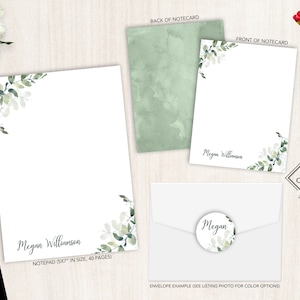 Personalized Stationery Set | Flat Notecard Set | Personalized Notepad | Floral Personal Stationery Set | Greenery| Watercolor | Eucalyptus