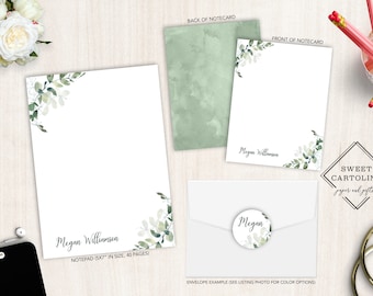 Personalized Stationery Set | Flat Notecard Set | Personalized Notepad | Floral Personal Stationery Set | Greenery| Watercolor | Eucalyptus