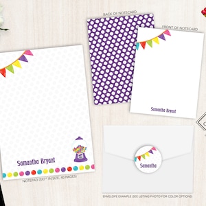 Ensemble de papeterie personnalisée | Ensemble de cartes pour enfants | Bloc-notes personnalisé | Ensemble de papeterie personnelle Candy | Papeterie pour enfants | Machine à chewing-gums