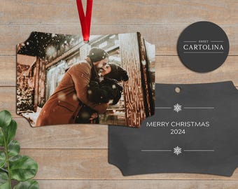 Personalized Metal Photo Ornament, Custom Wood Christmas Ornament with Picture, Family Photo Holiday Gift, Christmas Keepsake, Framed Incut