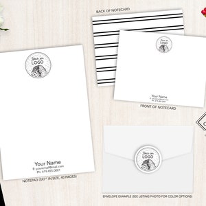 Ensemble de papeterie personnalisée | Jeu de cartes de correspondance plates | Bloc-notes personnalisé | Ensemble de papeterie personnelle professionnelle | Votre logo