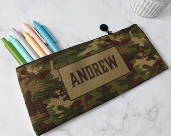 Personalized Pencil Case, Kids Pencil Pouch for School, Back to School Supplies, Kids Custom School Supplies, Art Supply Bag, Camo