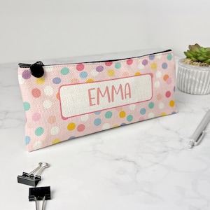 Personalized Pencil Case, Kids Pencil Pouch for School, Back to School Supplies, Custom School Supplies, Art Supply Bag, Colorful Polka Dot