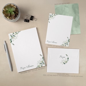 Personalized Stationery Set | Flat Notecard Set | Personalized Notepad | Floral Personal Stationery Set | Greenery| Watercolor | Eucalyptus