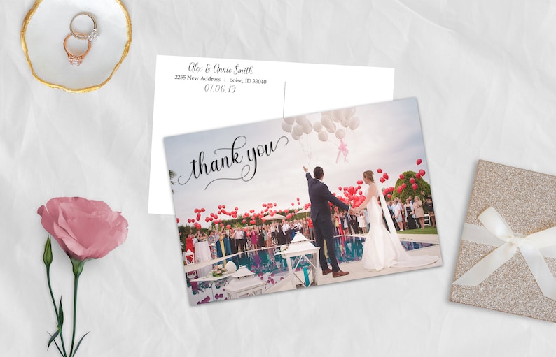 Wedding Thank You Cards, Thank You Note, Wedding Gift Thank You, Photo Thank You Card, Newlywed Thank You, Simple and Sweet image 1