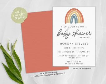 Rainbow Baby Shower Invitation | Rainbow Shower Invite | Gender Neutral Shower Invitation | 5x7 Printed Invitation | Boho Primary Rainbow