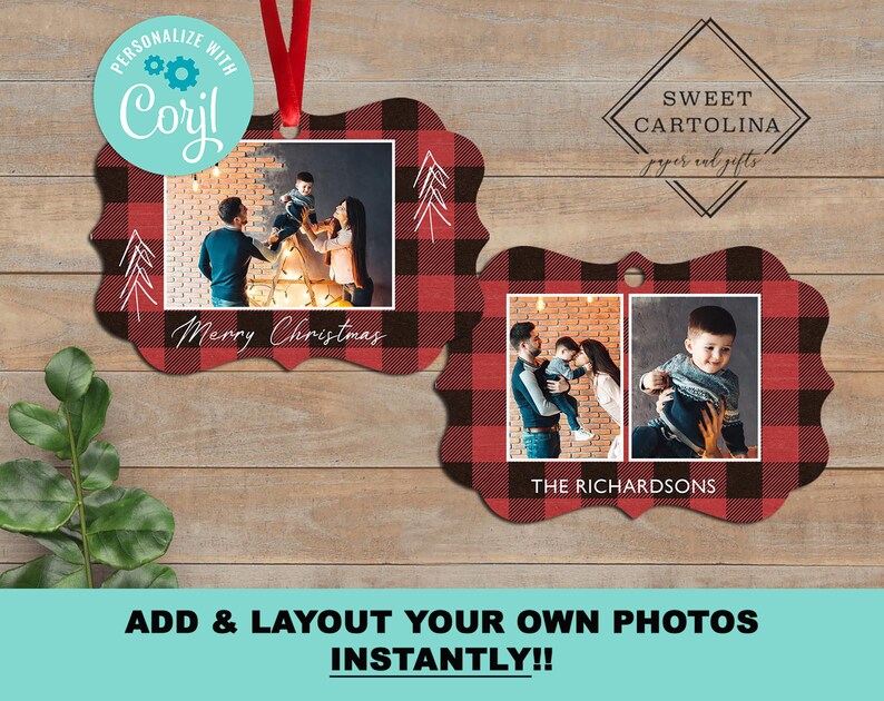 Personalized Photo Ornament Christmas Ornament Custom Ornament Christmas Gift Holiday Gift Red Buffalo Plaid Photo Ornament