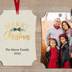 Photo Ornament, Personalized Photo Ornament, Custom Ornament, Christmas Ornament, Holiday Gift, Picture Gift, Metal, Linen Holly
