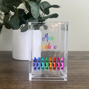 Teacher Personalized Pencil Holder, Custom Teacher Gift, Teacher Appreciation, Desk Organizer, Acrylic Pen Holder, Colorful Crayon
