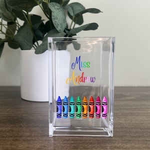 Teacher Personalized Pencil Holder, Custom Teacher Gift, Teacher Appreciation, Desk Organizer, Acrylic Pen Holder, Colorful Crayon