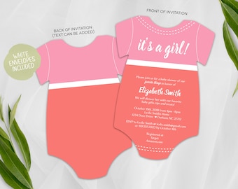 Pink Baby Shower Invitation | Baby Girl Shower Invitation | Printed Invitation | Baby Bodysuit | Ribbons and Bows