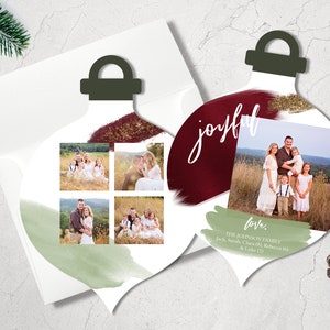 Carte photo de Noël, Carte photo, Joyeux Noël, Carte de voeux pour les fêtes, Carte en forme d'ornement, Carte de vœux, Éclaboussures de peinture